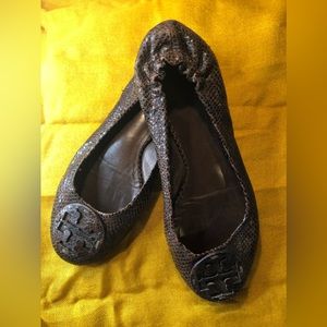Tory Burch Reva snakeskin ballerina flats